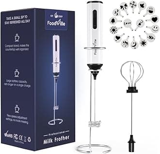 FoodVille MF05 Rechargeable Milk Frother Handheld Foam Maker with Stainless Whisk for Cappuccino, Latte, Bulletproof Coffee, Keto Diet, Protein Powder, Matcha (2019 Summer New Version)