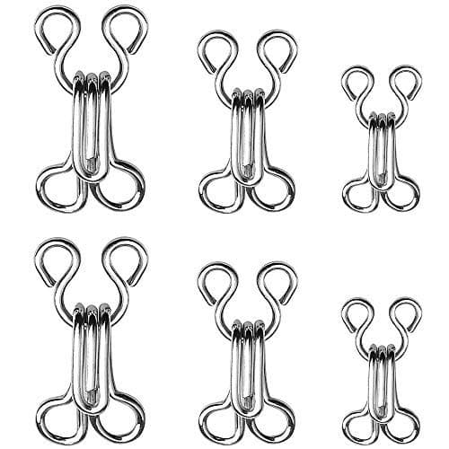 YUTING 60 Set Sewing Hooks and Eyes Closure for Bra and Clothing, Fur Coat Jacket, 3 Sizes (Silver)