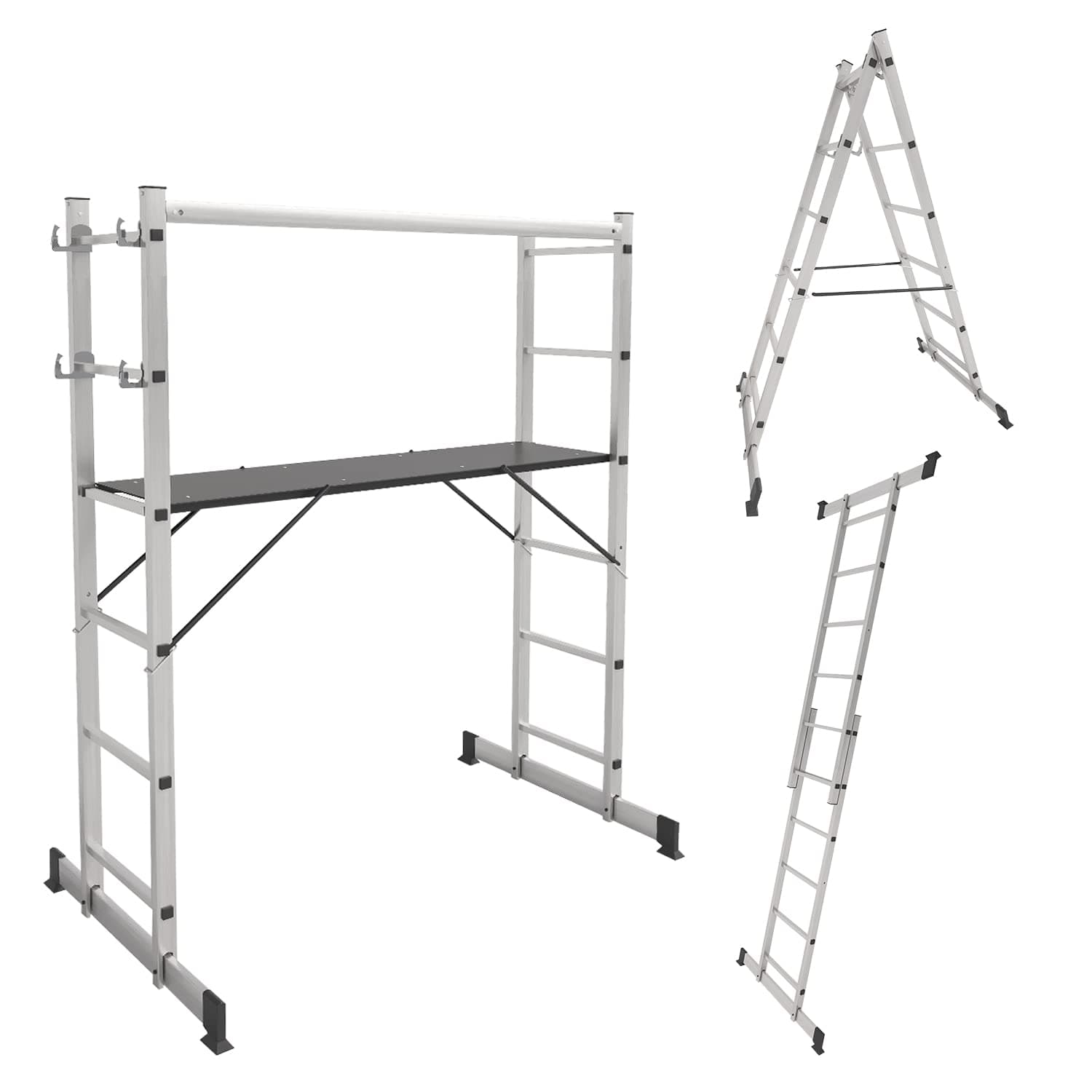 Aluminum Scaffold - 3 IN 1 Multipurpose Scaffolding Platform, Adjustable Work Bench, A Frame Ladder, Folding Step Ladder, 330 Lbs Duty Rate