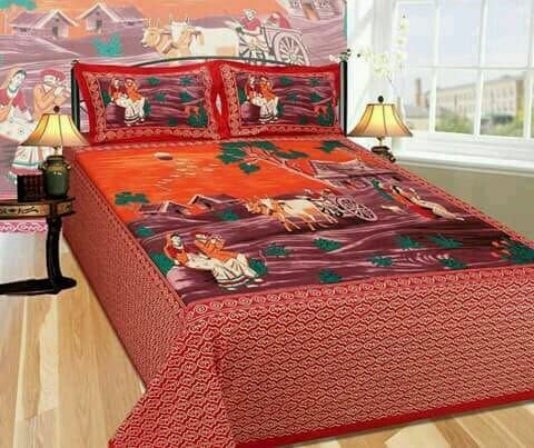 Skyouch Figure Print King Size Double Bedsheet with 2 Pillow Cover