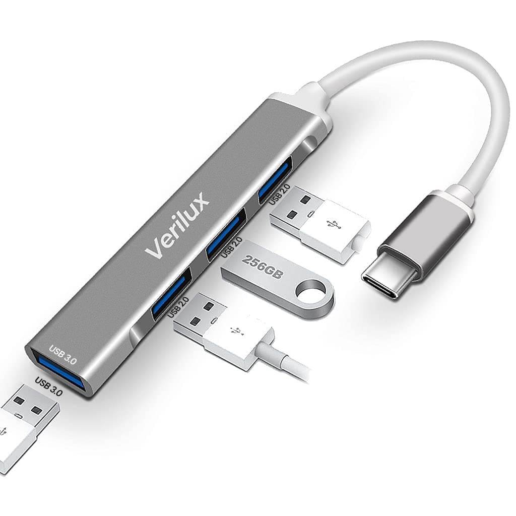 Verilux® USB C Hub Multiport Adapter with 4 High Speed 3.0 USB for Laptop USB Type C Hub for MacBook Pro Air C-Type Smartphones Extender with Multi Port for Laptop Type-C Devices