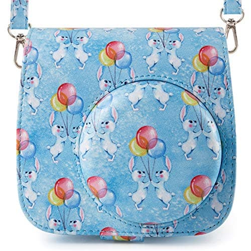 Woodmin Compatible Groovy PU Leather Camera Case with Shoulder Strap for Fujifilm Instax Mini 9 8 8+ Camera (Rabbits)