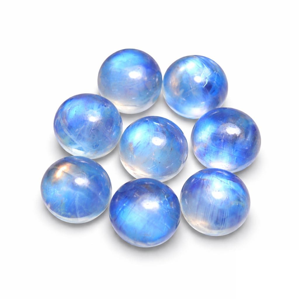 8mm Round Blue Fire Natural Rainbow Moonstone Calibrated Cabochon 8 pcs Box