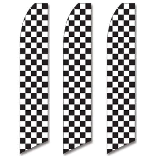 3 (three) Pack Tall Swooper Flags Black White Race Check Checkered Flag