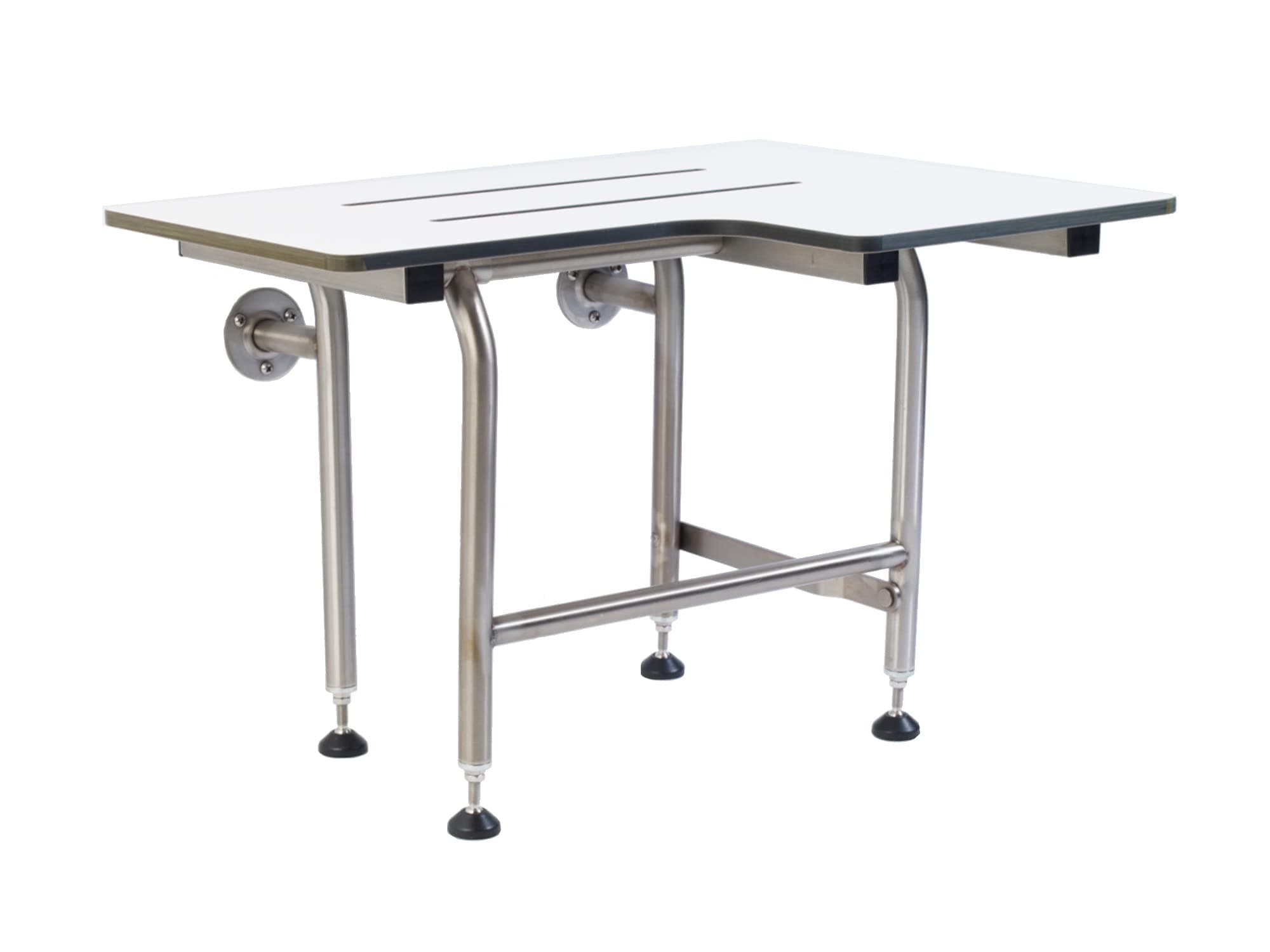 Folding Shower Seat with Legs - Wall Mount Bench for Inside Shower / Bathroom Safety Assist / 304 Stainless Steel / Phenolic Resin / Left / 28" x 21"