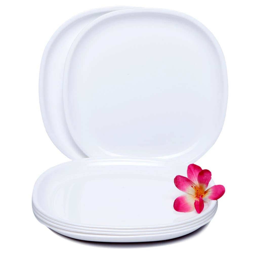 IncrizmaPolypropylene Microwave Safe Break Resistant Dinner Plates, 6 Pieces, Square, White