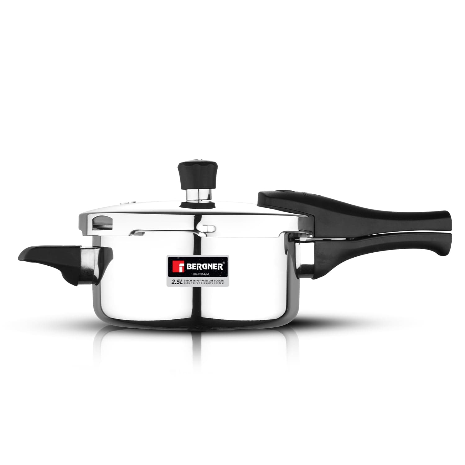 Bergner Argent Elements Triply 2.5 L Pressure Pan with Unique 3 Safety System and Pressure Indicator