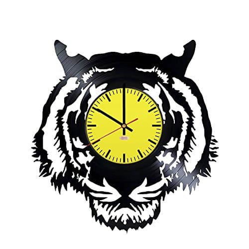 RomanticStuffStore Bengal Tiger Handmade Vinyl Record Wall Clock - Get Unique Living Room or Bedroom Wall Decor - Gift Ideas for Friends, Parents – Wild Animal Silhouette Unique Modern Art