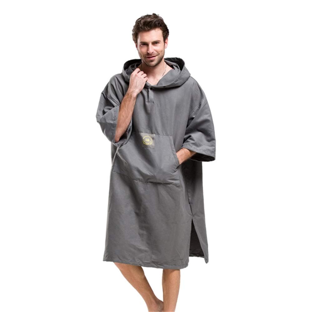 Oversized Pure Gray Men's Surf Poncho Quick Drying Compact Beach Hooded Towel Cover Up Bathrobes Microfiber Changable Clothes Wetsuit Changing Towel Swimming Bath Robe With Hood Pocket Short Sleeve Sa