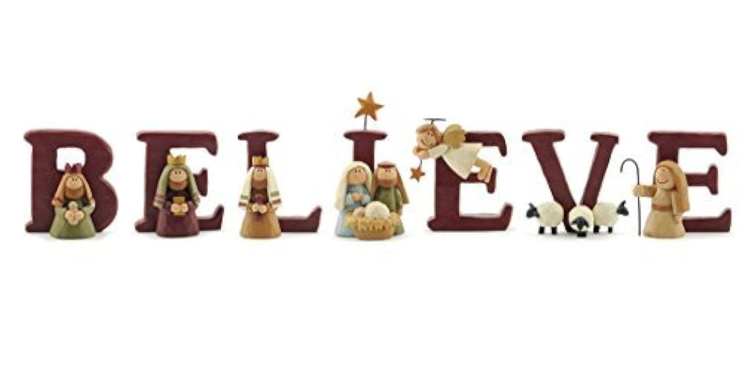 B-E-L-I-E-V-E Nativity Resin Christmas Decoration Set of 7 Letters