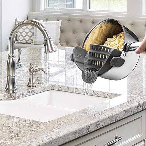 Telfer Snap and Strain Clip On Silicone Snap Strainer & Colander, Fits all Pots and Bowls (Grey)