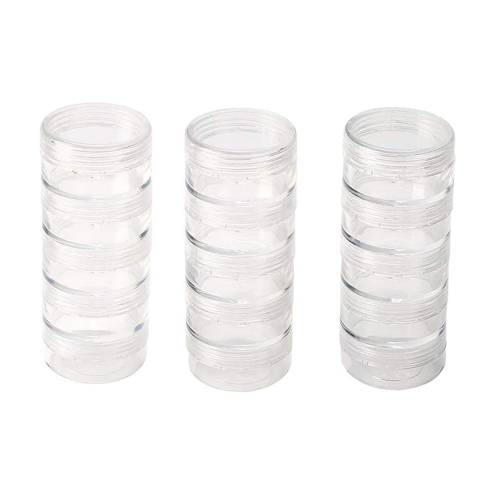 TDOTM 5 Layer Stackable Bead Storage Container, Clear Round Cream Cosmetic Pill Jars Tiny Items Cylinder Holder with Screw Cap Lid 3PCS
