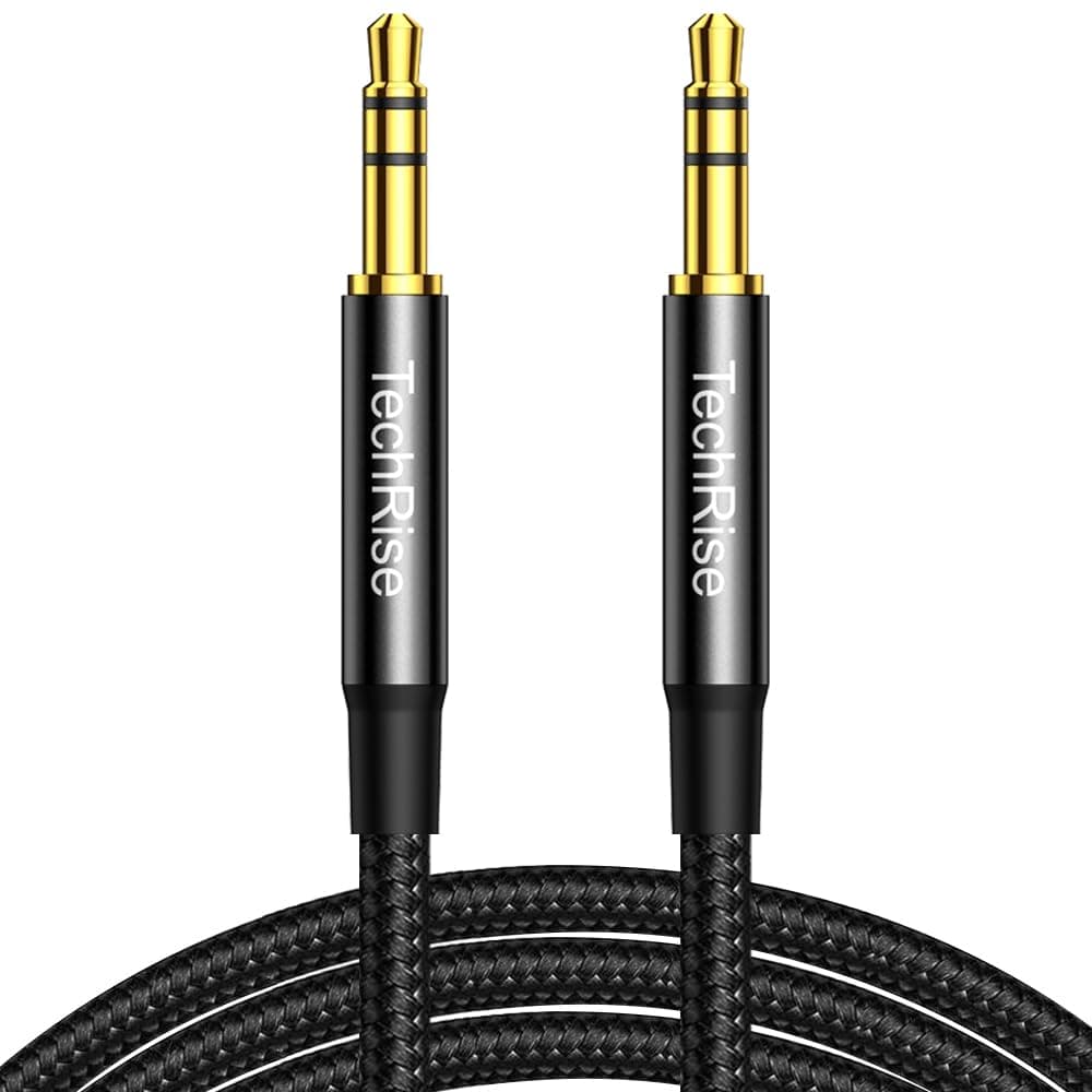 Aux Cable 3.5mm to 3.5mm Audio Cable 2m,Headphone Cable, Nylon Braided Stereo Jack for Headphones, iPod, iPhone, iPad, Car, Soundbar, TV, PC, Speaker - Superior Sound TRS Cord (Black, 2M)