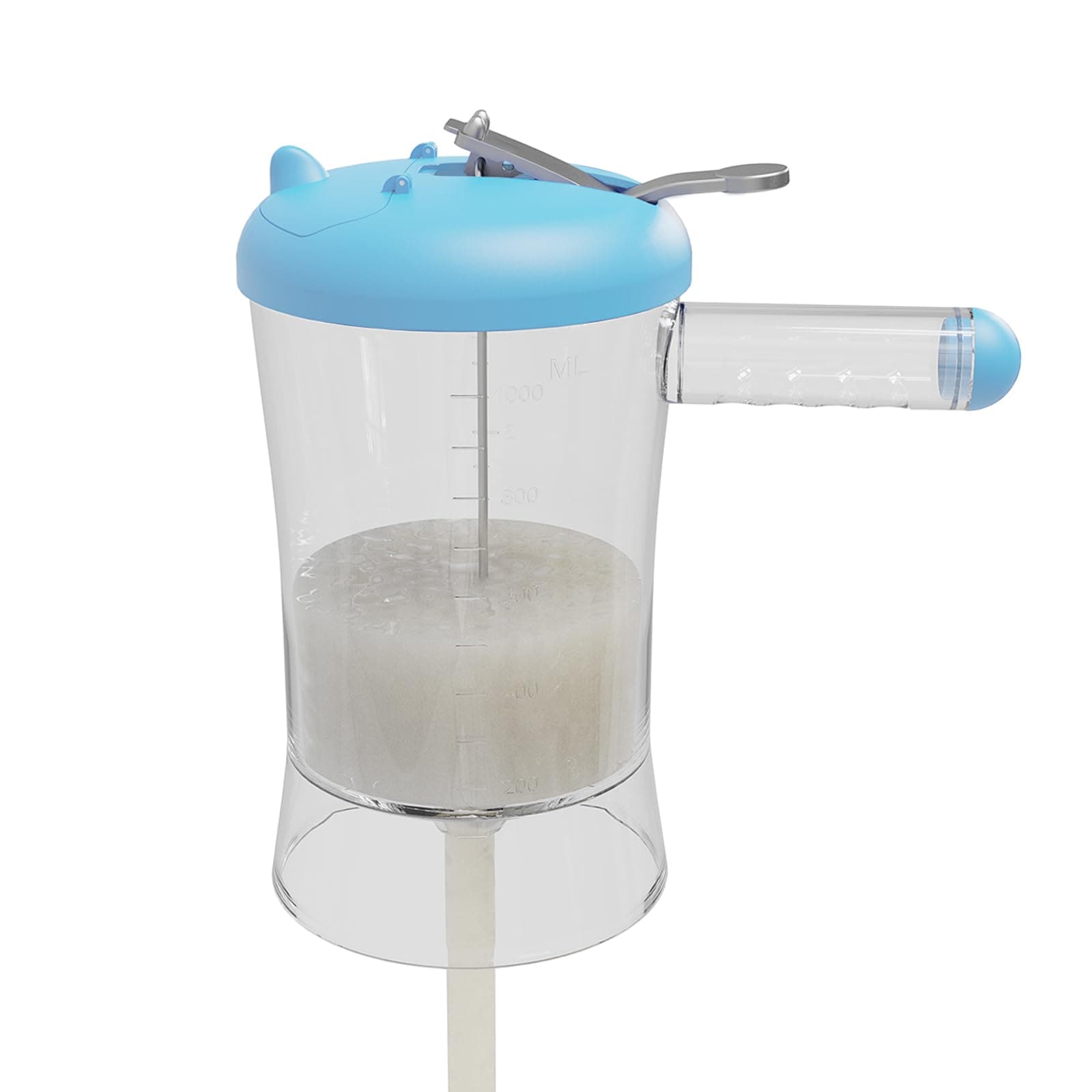 4 Cup Pancake Batter Dispenser with Silicone Bottom Release, Pancake Maker with Measuring Scale, Easy Press Pour Baking Tool for Pancakes, Cupcakes, Muffins & More (Blue)