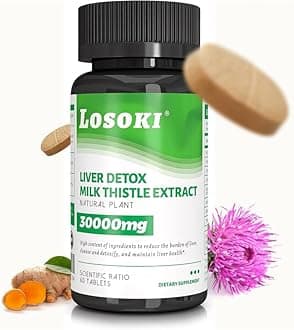 Liver Detox Supplement, 30,000mg Milk Thistle Extract, Turmeric, Artichoke & Glutathione – Supports Liver Health & Antioxidant Function – 60 Tablets