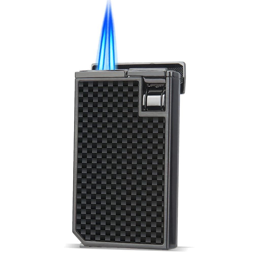 HONEST Mini Torch Lighter Butane Refillable, Double Flame Butane Lighter with Visible Window, Adjustable Jet Lighter, Great Gifts for Men and Women, Without Gas (Carbon)