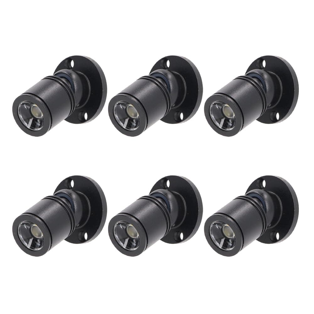 Dimmable 12V LED Mini Spotlights for Display - 1.5W Daylight 6500K, Tiny Spotlights for Displays with Dimmer, Black - Pack of 6