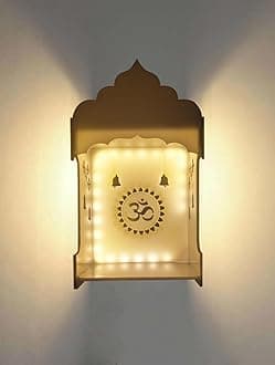 Acrylic Temple with Light for Pooja Room Small Temple Wall Hanging Home Decoration (7x12 inch)