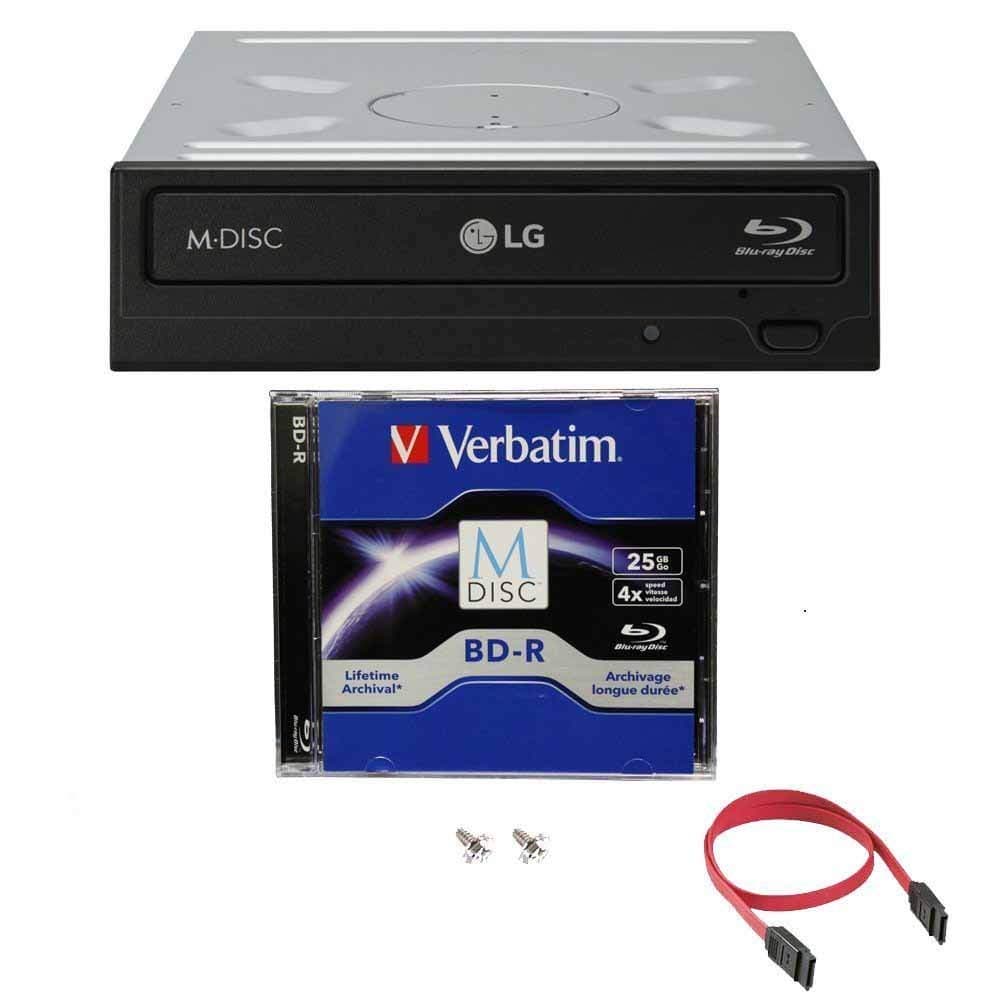 LG 14X Blu-ray M-Disc CD DVD BDXL BD Bluray Burner Drive with FREE 1pk Mdisc BD + Cable & Mounting Screws WH14NS40