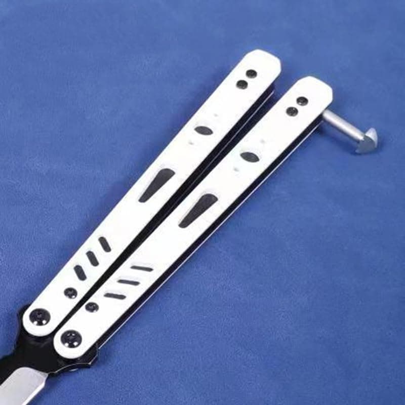 Baliplus Clone Special REP Balisong BRS Replicant Sandwich Titanium Handle Live Blade Bushing EDC (White)