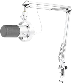 Dynamic Microphone with Boom Arm, Studio Vocal XLR Microphone, Podcast USB Mic Kit for PC with Mute Button, Volume Knob, Headphone Jack, for Streaming Recording-AmpliTank K688CT White