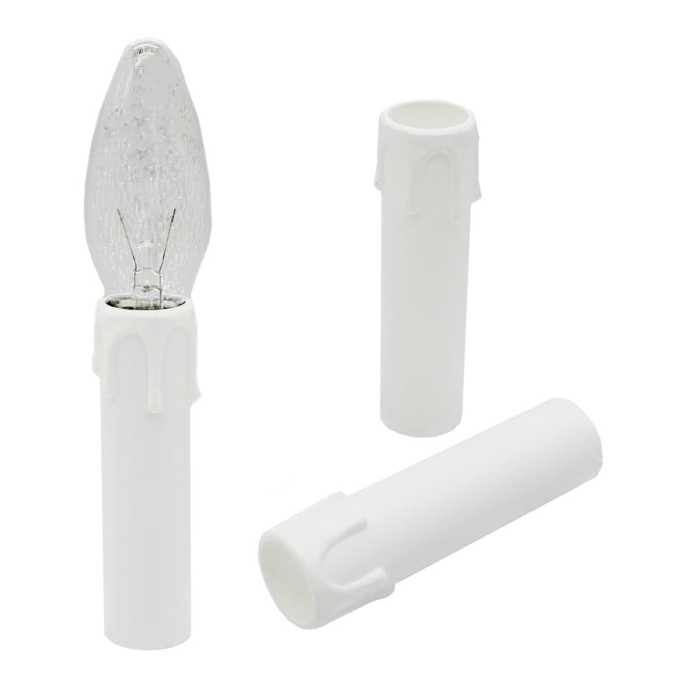 E14 Candle Holder with Drops L. 100 mm, 3 pieces Diameter: 26.5 mm, Smooth White Plastic, for Candle Light Bulb Sockets, Chandelier, Socket Sleeves, Covers