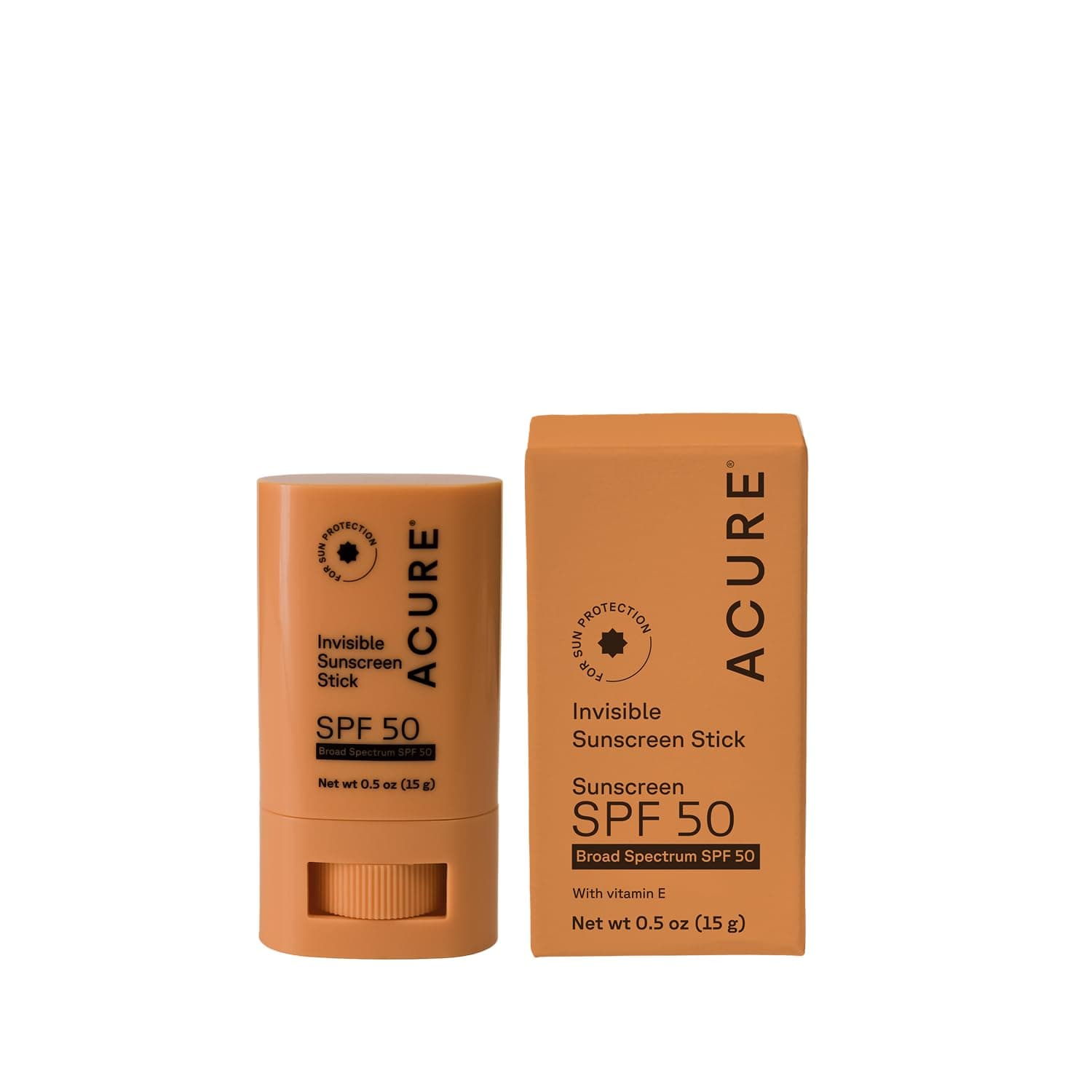 Acure Invisible Sunscreen Stick SPF 50, With Vitamin E, For All Skin Types, 100% Vegan, 0.5 oz