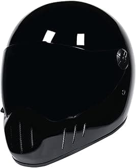 Retro Motorcycle Helmet, Full Face Motocross Street Bike Helmets with Sun Visor and Multiple Vents, Vintage Cafe Racer ATV UTV Helmet DOT/ECE Approved for Adult Men Women,Glossy Black B,M