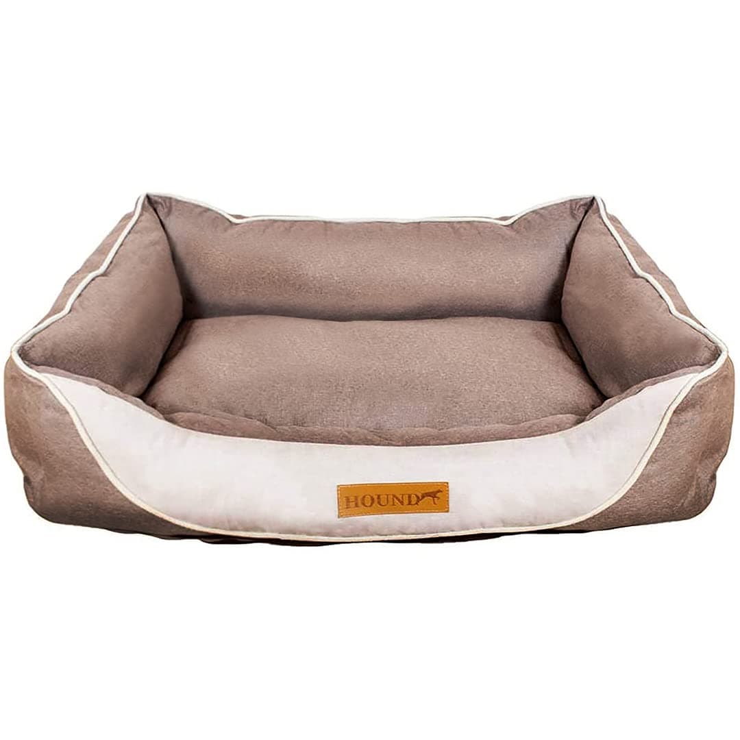 Hound Medium Dog Bed, Washable Rectangle Faux Linen Pet Bedding with Anti-Slip Bottom, Pet Sofa Basket for Small & Medium Breeds, Anti-Anxiety Puppy Bed | Brown, 65x50x20cm