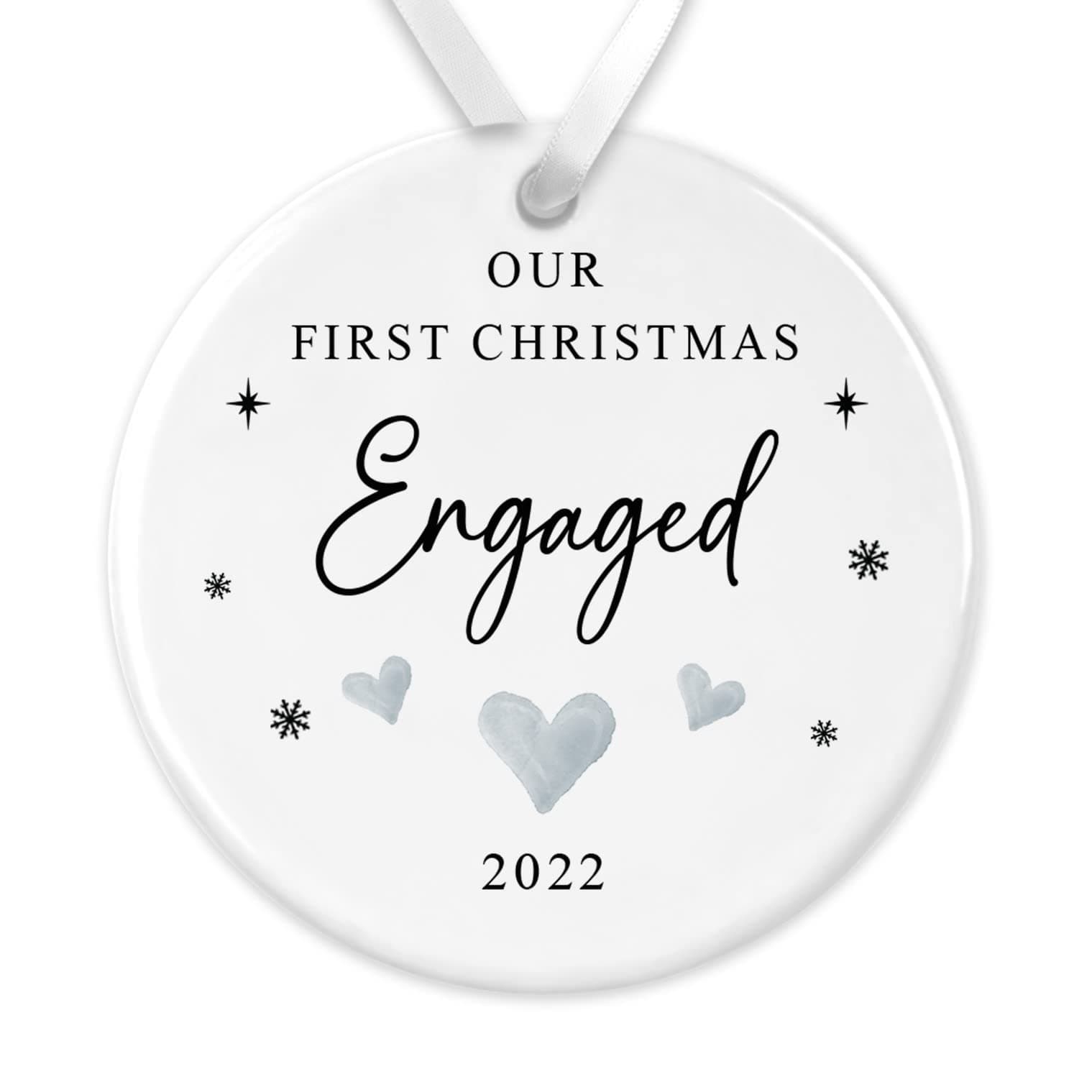 1st Christmas Engaged Ceramic Bauble - Engagement Tree Ornament for Couples - Fiancé & Fiancee Xmas Decoration Gift