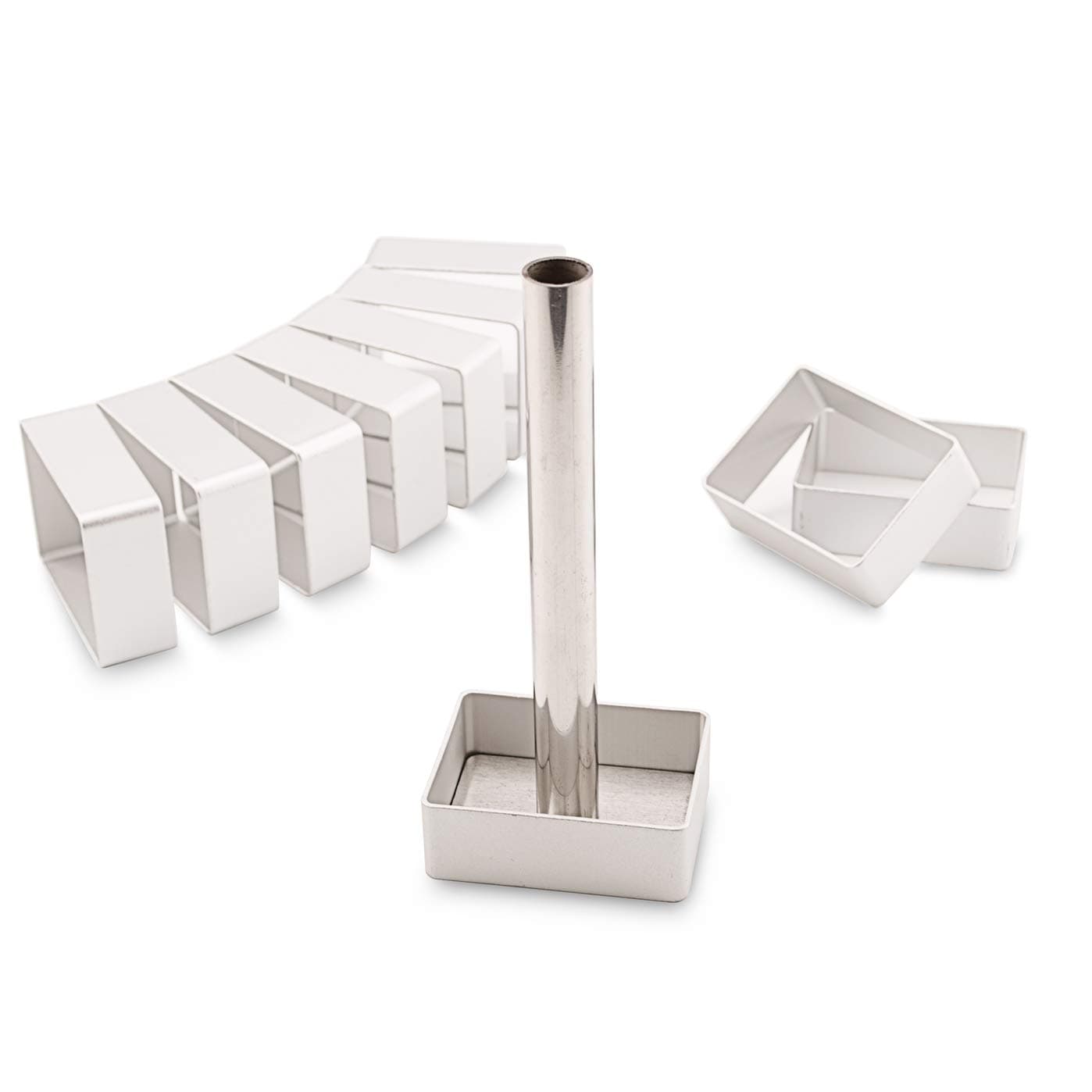 Rectangle Shape Aluminium Alloy Small Cake Biscuit Mold and Stainless Steel Pusher & Lifter Press Set DIY Dessert Molds Cookie Cutter (10xMolds+1xPress, Measurement details in photo)