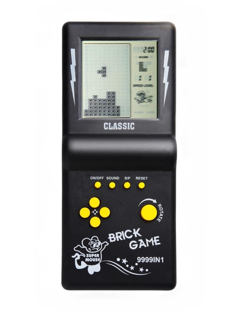 HLF 3.5-inch Large Screen Brick Game Console Building Block Game Racing/Tank Game Built-in 23 Classic Games Nostalgic Puzzle (Black)