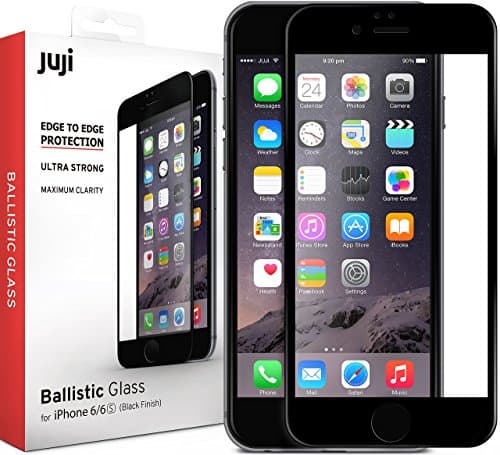 Juji iPhone 6 6S Edge to Edge Glass Screen Protector, EASY Install - HD Clear Tempered Glass [3D Touch Compatible] (4.7") (Black Finish)