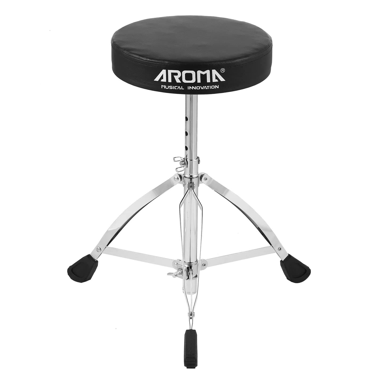 OUNADrum Throne, Universal Drum Throne Round Padded Drum Seat Stool Double-braced Stainless Steel Legs Anti-slip 5 Levels Adjustable Height for Adult Drummers