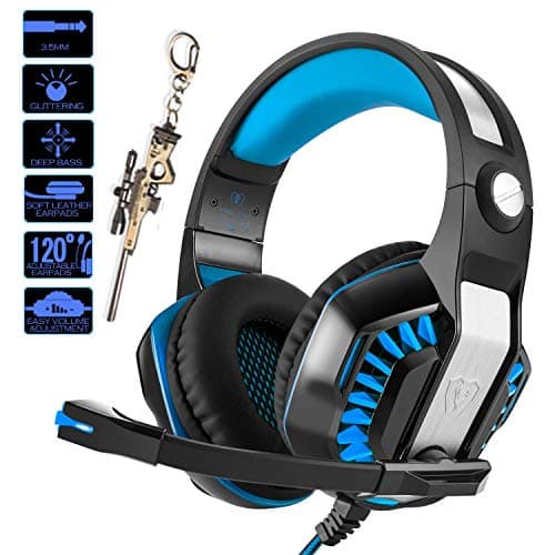 Beexcellent Gaming Headset for PC PS4 Xbox One with Mic. Over-Ear Headphones for Laptop Games with Noise Cancelling Stereo 51mm Driver Memory Earmuffs Volume Control Gift for Kids