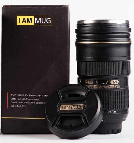 I AM MUG 226228-328 Push Button Coffee Lens Cup Travel Mug