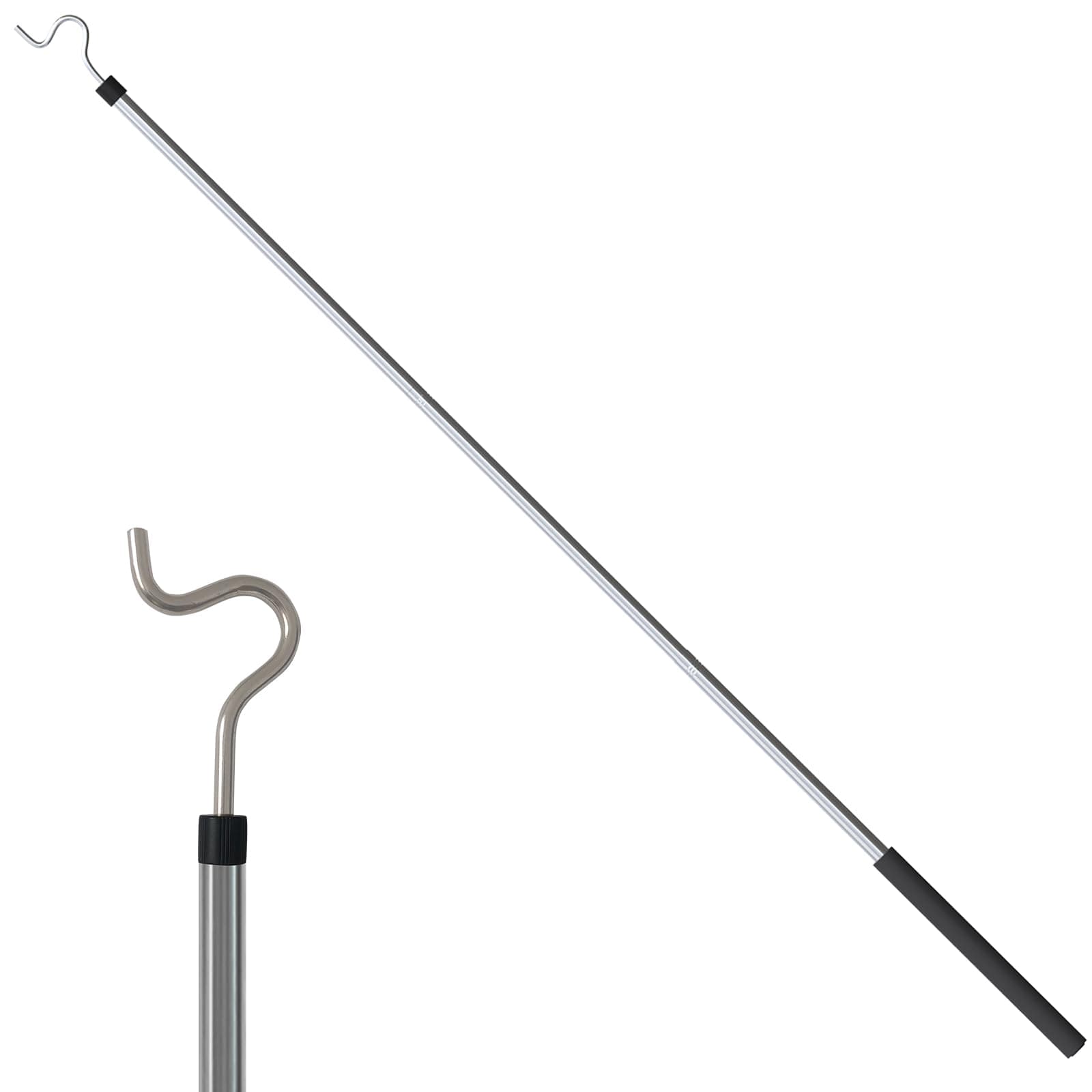 Clothes Hook Pole, Clothes Hanger Reaching Hook for Hanging Clothes Light and Plants Extendable from 35" to 50" Made of Stainless Steel Tube with Sponge Handle (50inch)