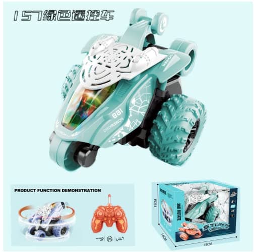 MEBEGIN Remote Control Car, RC Stunt Car Invincible 360°Rolling Twister with Colorful Lights & Music Switch, Rechargeable Remote Control Car for Boys and Girls ,Green