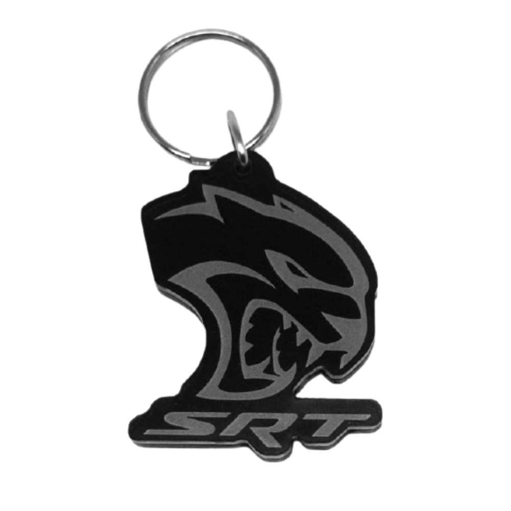 Dodge SRT Hellcat Keychain – Custom Shaped Acrylic Accessory with Black & Silver Logo – Officially Licensed by FCA US LLC – Made in USA – Muscle Car Gift for Mopar Fans