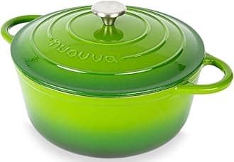 Cast Iron Dutch Oven with Lid – Non-Stick Ovenproof Enamelled Casserole Pot – Sturdy Dutch Oven Cookware – Green, 2.1-Quart, 20cm – by Nuovva