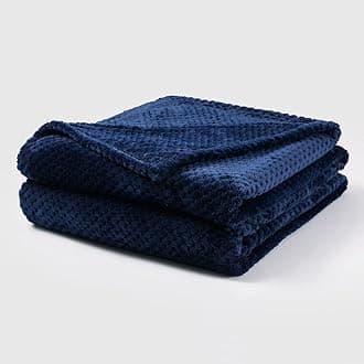 Bear & Panda Waffle Flannel Fleece Mink Throw - Sofa/Bedspread/travel Blankets –Honeycomb Super Soft, light-weighted, Warm, Cosy Large Size Single, Double, King (Navy, King (200 x 240cm))
