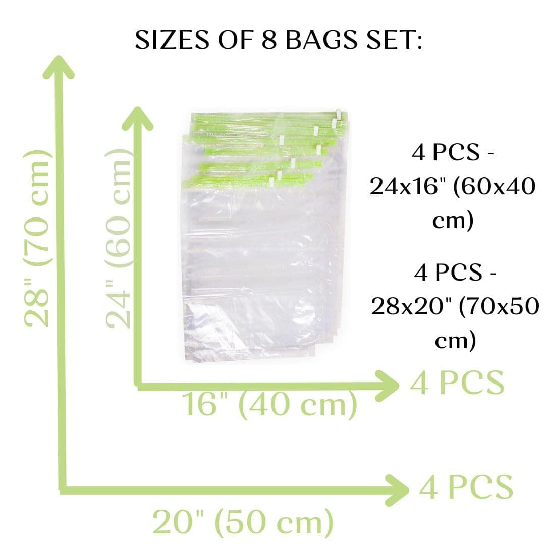 The Chestnut V 8 Space Saver Vacuum or Pump Needed-Storage Clothes-Reusable Packing Sacks-Travel Accessories Luggage Compression Bags, Transparent and Green with a White Clip