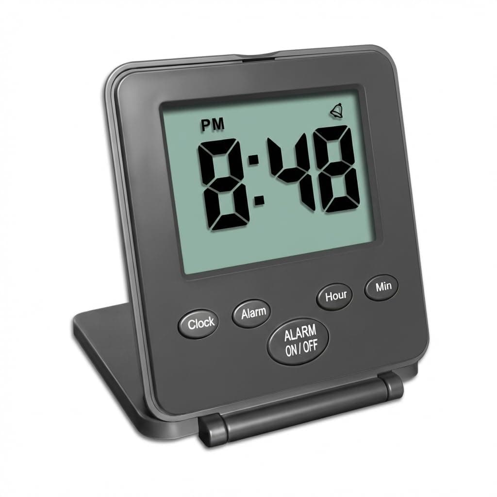 Digital Travel Alarm Clock - No Bells, No Whistles, Simple Basic Operation, Loud Alarm, Snooze, Small and Light, ON/Off Switch, 2 AAA Battery Powered, Black