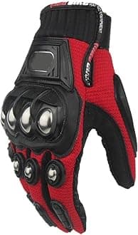 Steel Outdoor Knuckle Motorcycle Motorbike Powersports Safety Gloves (Large, Red)