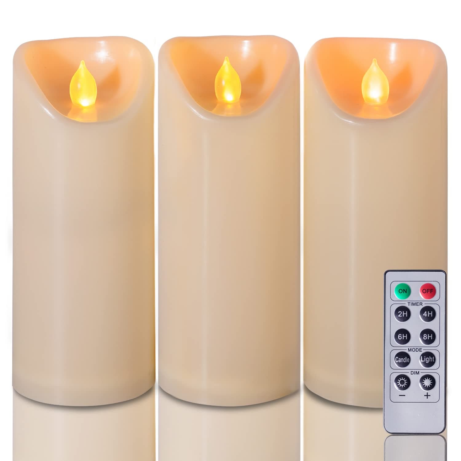 Homemory 3"x7" Outdoor Waterproof Flameless Candles with Timers and Remote Control, Battery Operated Candles, LED Plastic Candles, Ivory, Set of 3