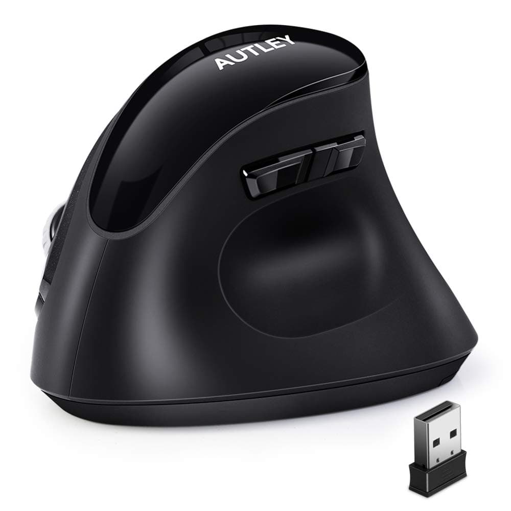 AUTLEY Wireless Vertical Mouse, 2.4G Optical Ergonomic Mouse for Laptop, Computer, MacBook, Adjustable DPI 800/1200/1600, Black