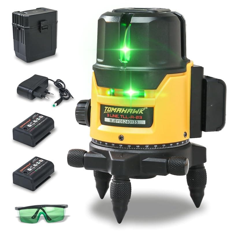 TOMAHAWK® Plastic Professional 3-Line 3D Line Laser Cross Self Leveling, Horizontal and Vertical Green Laser Line