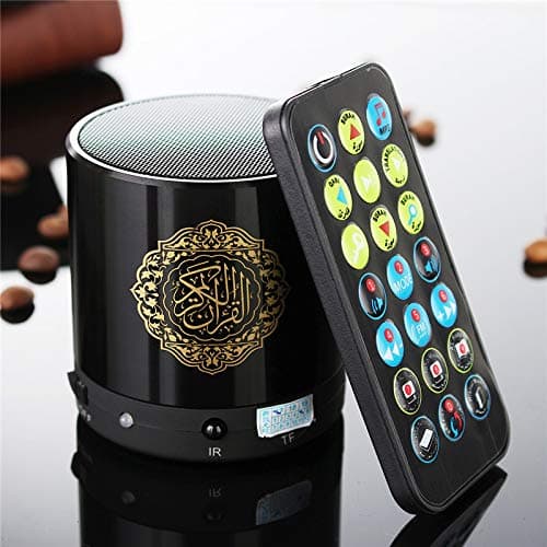 Lusenbo Quran Light Bluetooth Speaker, LED Bluetooth Speaker USB Charging Remote Control with Mp3 FM Player Table Lamp Full Recitations of Famous Imams and Translation (Black)