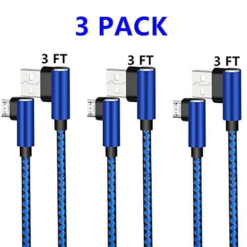 Micro USB 2.0 Android Cable, DECVO Right Angled Fast Charging Cord 90 Degree One-Sided Micro Connector Braid Compatible with Sumsung Galaxy, Nexus, LG, Motorola More -Blue (3 Pack 3 FT)