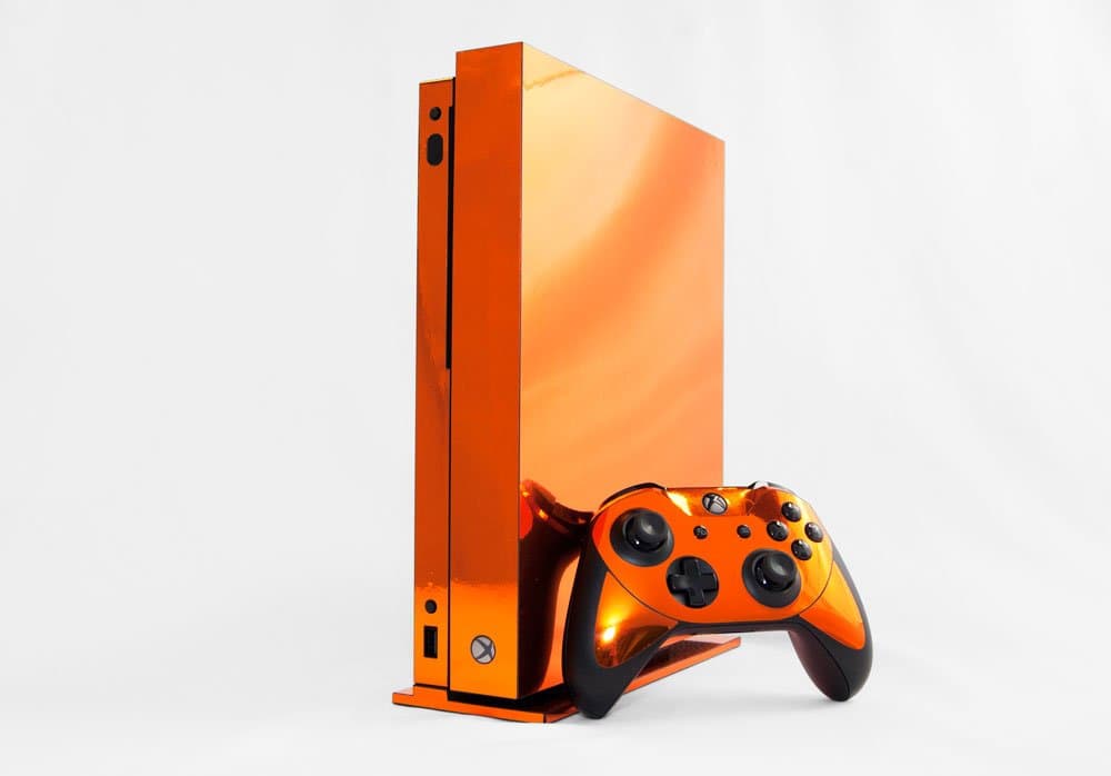 Orange Chrome Mirror - Vinyl Decal Mod Skin Kit by System Skins - Compatible with Microsoft Xbox One X (XB1X)